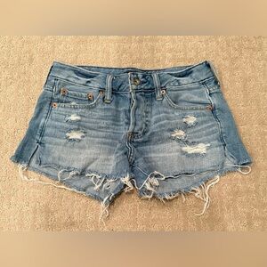 Abercrombie & Fitch Blue Distressed Button Up Jean Shorts